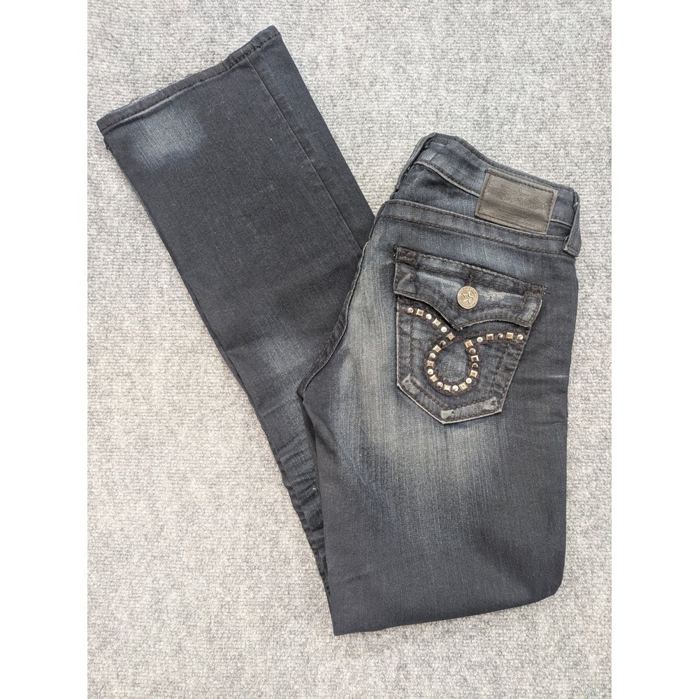 Big Star Liv Boot Jeans Womens 28 Dark Wash Denim Bootcut Embellished Y2K Preppy